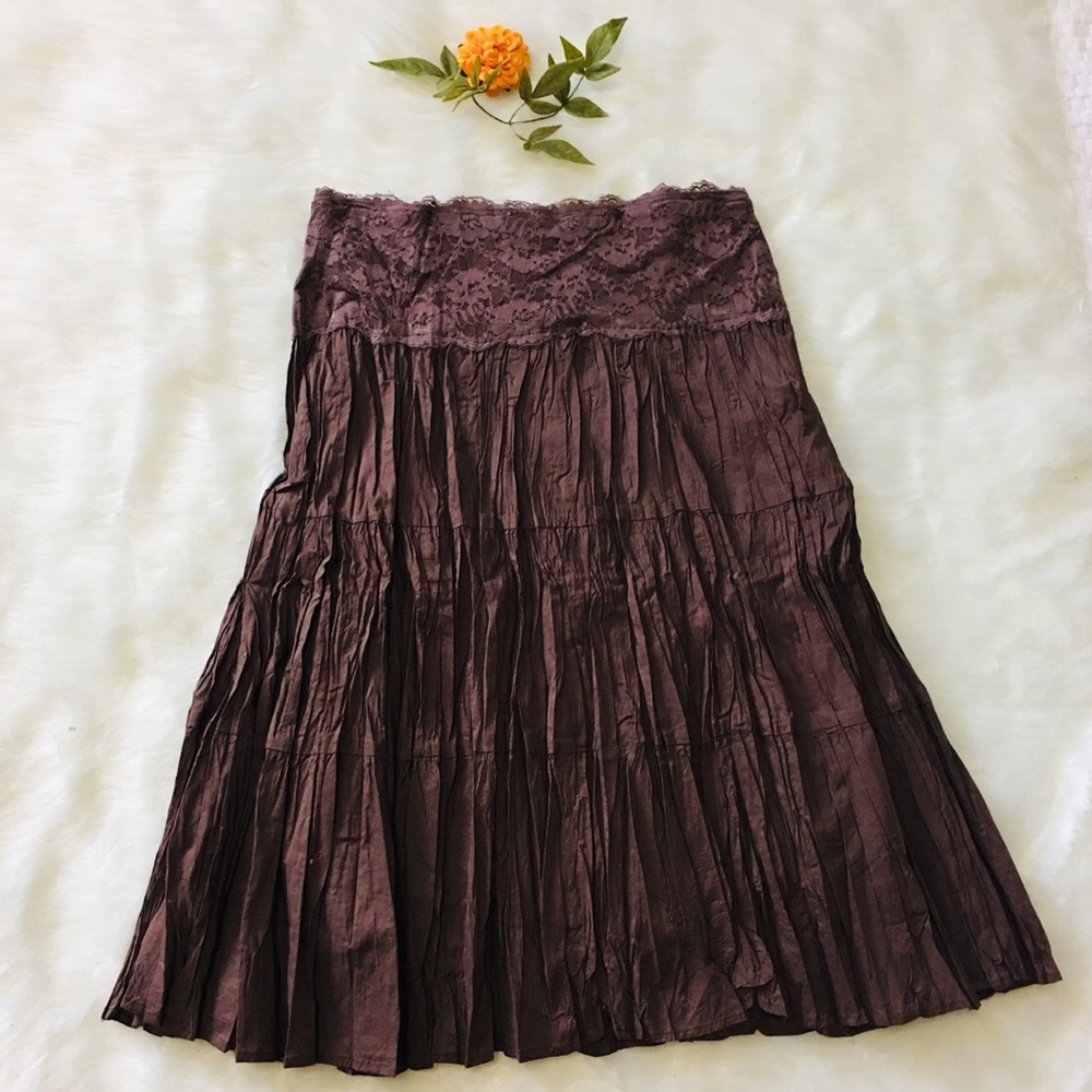 Elastic Waist Brown Ruffles MIDI Skirt - NWT